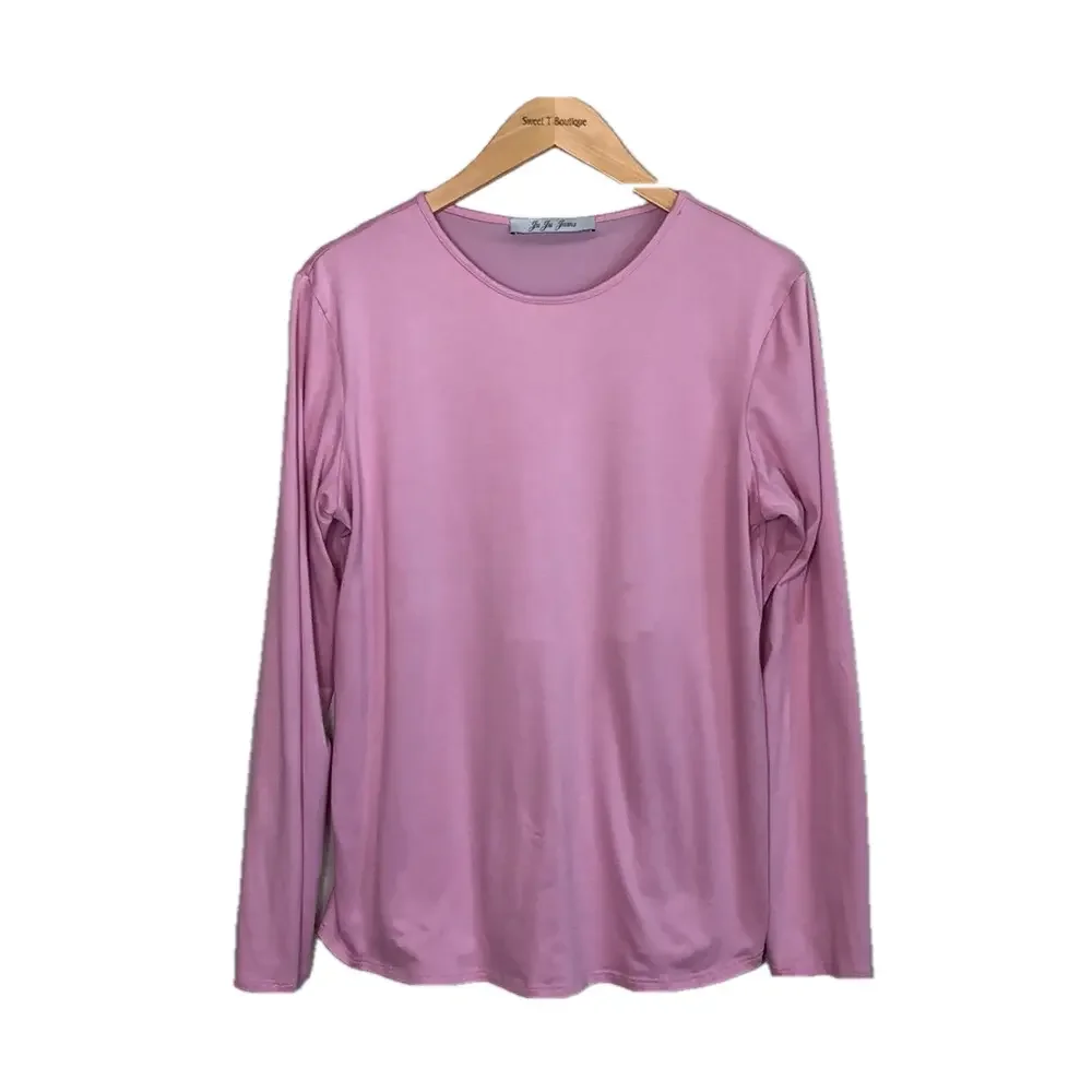 JU JU‎ JAMS Large Pink Blake Long Sleeve Tee 100% Modal Loungewear Built-in Bra